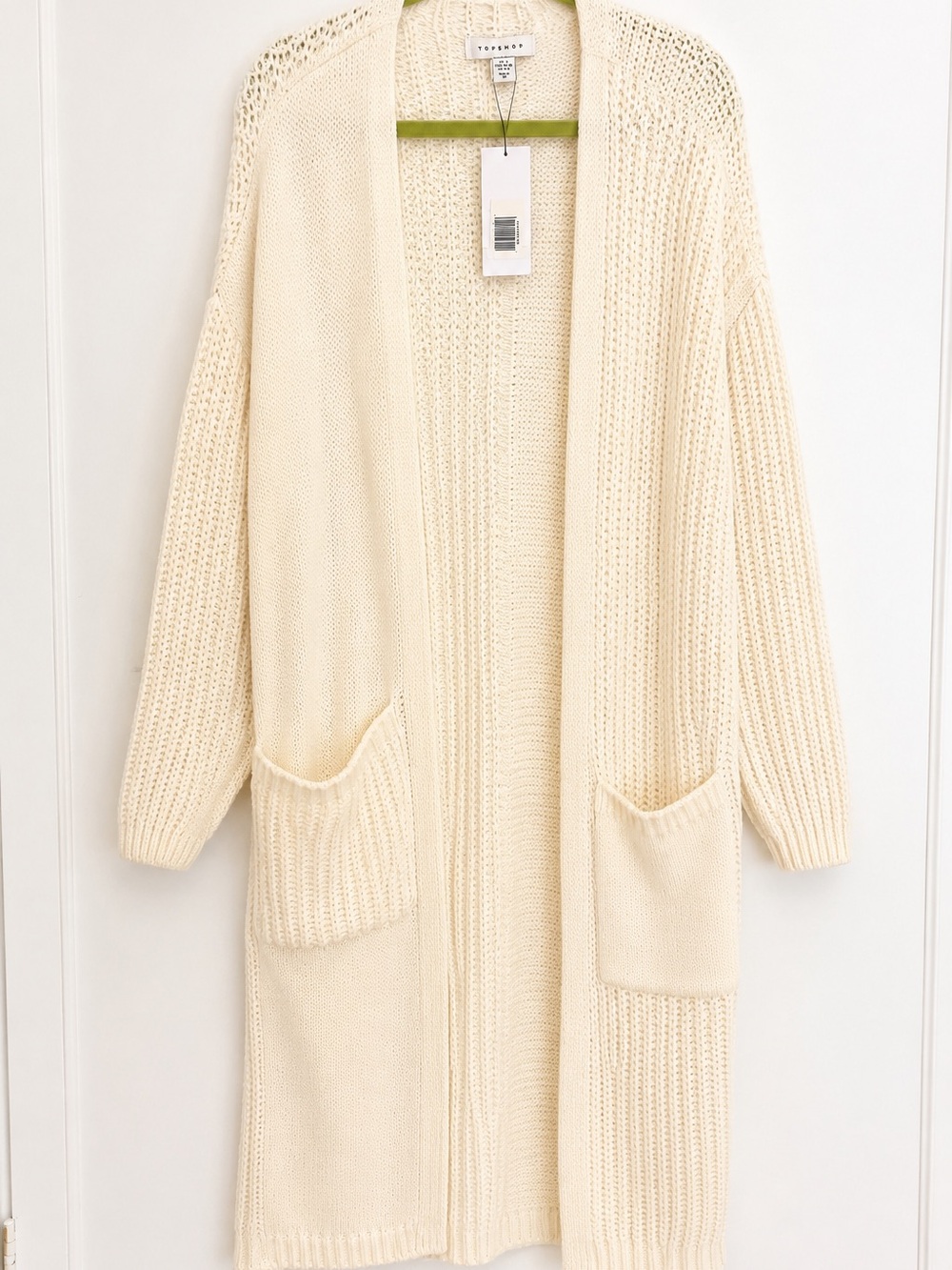 Topshop Cream Open-Front Longline Cardigan